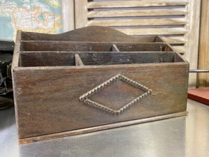 Antique Vintage c1900s English Oak Desk Stationery Letter Tidy Holder - Picture 1 of 6