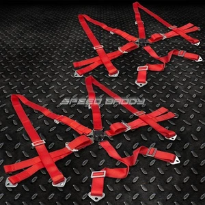 PAIR 6-POINT 3" SHOULDER NYLON STRAP HARNESS RED CAMLOCK SAFETY RACING SEAT BELT - Foto 1 di 2
