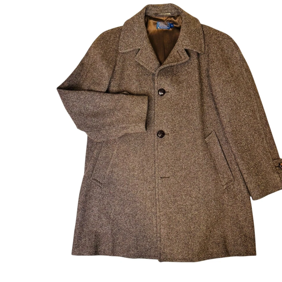 Pendleton Men's Tweed Wool Overcoat Brown Herringbone Classic Fit Lined Size 42 - Image 1 of 4
