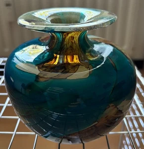 Dekorative Mdina Glasvase der 70er Jahre in Meer- und Erdfarben - Bild 1 von 4