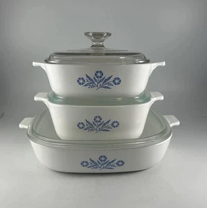 6 Piece Corning Ware Blue Cornflower 1qt P-1-B, 1.5qt P-1 1/2-B, 10” P-10-B &Lid - Picture 1 of 13