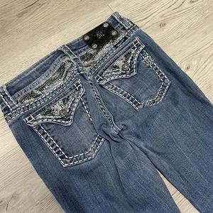Vintage Y2K Miss Me Jeans Women's Size 27 Bootcut Flare Denim Studded Rhinestone - Picture 1 of 14