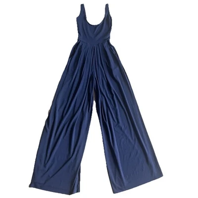 Mono Nadia Tarr Pierna Ancha Mantequilla Pequeño Azul Marino Camiseta sin Mangas Pliegues Cintura Vasca Foto 1 de 4