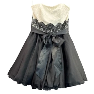 Jessica McClintock Gunne Sax Vintage Black White Strapless Short Prom Dress 9 - Picture 1 of 10