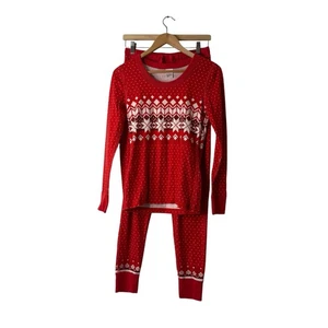 Hanna Andersson Organic Cotton Red Heritage FairIsle Long John Pajamas Set XS/M - Picture 1 of 19