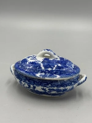 Antigua puré miniatura pequeña japonesa de sauce azul del siglo XIX 4 1/2"" Foto 1 de 4