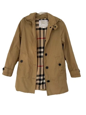 Burberry London Beige Tan Trench Car Coat Kids Size 10 Removable Hood Designer Foto 1 de 4