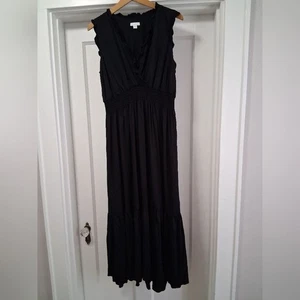 J. Jill Maxikleid V-Ausschnitt schwarz Rüschensaum Lenzing Viskose Größe Medium - Bild 1 von 5