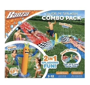 Banzai SLIDE N' SPLASH COMBO PACK - 2 In 1 Sprinkler & Racing Slide - Picture 1 of 6