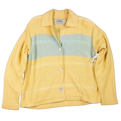 Cárdigan Suéter Vintage Alnoral Para Mujer L Amarillo Pastel Rayas Elegante Preppy Foto 1 de 4