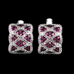 925 Sterling Silver Earrings Ruby Myanmar Round Diamond Cut Topaz Gemstone - Picture 1 of 13