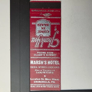 Marsh's Hotel Chinchilla PA Vintage 1950s Red Silver Foil Matchbook - Picture 1 of 1