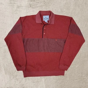 Vintage 80s Huk-A-Poo Mens Polo Size Medium Red Knit Long Sleeve Collared Ribbed - Picture 1 of 10