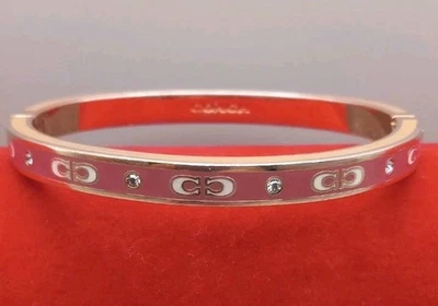 Coach Outlet Kissing Signature Pink Enamel Hinged Bangle 7in - Image 1 of 4