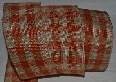 Cinta con cable ~ Otoño Country Naranja Cuadros ~ Rústico Otoño Bronceado ~ 2.5" ~ Acción de Gracias ~ Arco Foto 1 de 2