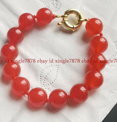 VALENTINO Enorme Bracciale 14mm Giada Rossa Naturale Rotonda Pietre Preziose Perline 7 5" AAA+