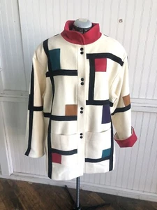 Vintage 80’s-90’s Mondrian Style Color Block Coat, L/XL - Picture 1 of 13