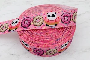 Donuts Doughnuts Panda Print Grosgrain Ribbon 1.5" Printed USA SELLER 2 Yards - Picture 1 of 2