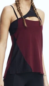 LUKKA LUX Oh Snap Asymmetric Oxblood Black Sports Bra Tank Top NEW Womens Sz XS - Picture 1 of 8