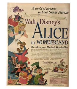 1951 Alice nel Paese delle Meraviglie Film Disney Pubblicità Promo Musicale Stampa Vintage AD - Foto 1 di 1
