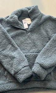 Nuevo con etiquetas Pullover American Eagle Cloud Sherpa 1/4 Cremallera XS Acogedor Bolsillos Azul - Imagen 1 de 6