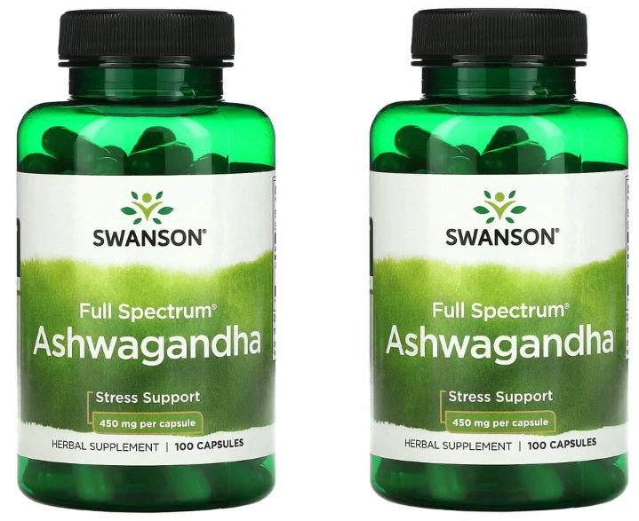 2 x Swanson Full Spectrum Ashwagandha 450 mg, 100 capsule