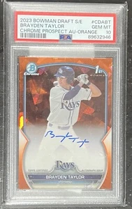 2023 Bowman Draft Sapphire Brayden Taylor Orange Auto 9/25 PSA 10 - Picture 1 of 2