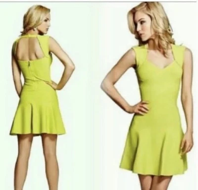 GUESS BY MARCIANO GLENNA FIT-AND-FLARE BANDAGE GREEN Short Size XS - Image 1 of 4