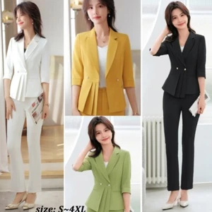 2Pcs Set Women Formal Office Uniform Business Suits Career Trousers Blazer White - Picture 1 of 18
