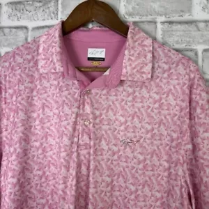 Greg Norman PlayDry Pink Shark Shadow All Over Print Golf Polo Men Large Stretch - Picture 1 of 7