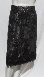 Elie Tahari Damen 4 schwarz oliv Pailletten Seide Spitze A Line Midi Rock Party - Bild 1 von 5