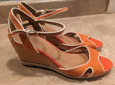 Sandalias Nine West Punta Abierta Correa al Tobillo Cuña Naranja Blanco NWJOLIE7 Talla 9.5 M  Foto 1 de 4