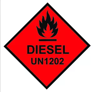 Danger Highly Flammable Diesel UN1202 Warning Adhesive Gloss Sticker 125mmx125mm - Picture 1 of 2