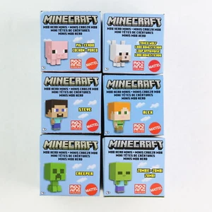 Minecraft Mob Head Minis Figures Set Of 6 Alex Steve Pig Zombie Creeper Wolf - Picture 1 of 5