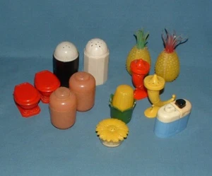 VINTAGE PLASTIC FIGURAL SALT & PEPPER SHAKERS - 7 SETS - USED - Picture 1 of 4