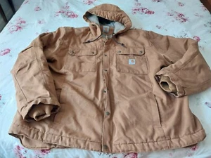 Chaqueta Carhartt Hombre Marrón 3X-Lona Con Capucha Aislada para Trabajo - Imagen 1 de 16