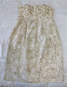 Vivienne Tam Designer Silk Dress Strapless White w/Gold Brocade Size 2 - Picture 1 of 12