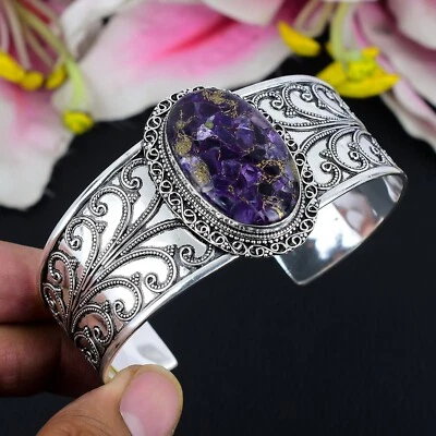 Bracelete ajustável de prata esterlina 925 pedra preciosa turquesa cobre roxo - Imagem 1 de 4