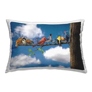 Various Birds on Branch Outdoor Printed Pillow, 14 x 20, Blue - Picture 1 of 8