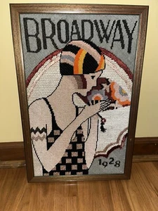 Art Deco Inspired Broadway Framed Needlepoint Picture Flapper Vintage Nice - Picture 1 of 11