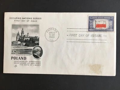 FDC 1943 Occupied Nations Poland Art Craft Cachet 909c Reverse Printing  - Image 1 of 4
