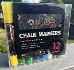 12 Pack Liquid Chalk Markers Pens Dry Erase for Chalkboards Signs Windows Glass - Picture 1 of 3