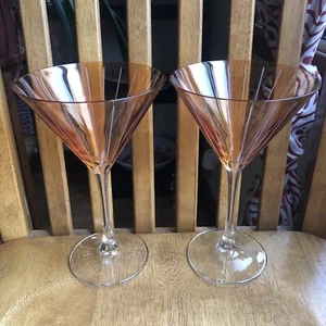 Mikasa Crystal Martini Cheers Mix Set Of 2 Orange Etched Lines - Picture 1 of 6