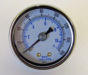 NEW 102D-158F GAUGE 1.5 INCH 0-160 PSI STEEL CASE REAR ⅛ NPT CONNECT NOS - Picture 1 of 3