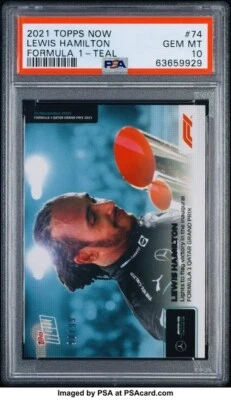 2021 TOPPS NOW FORMULA 1 #74 LEWIS HAMILTON F1 Qatar Teal #’d 98/99 PSA 10 Card - Image 1 of 2