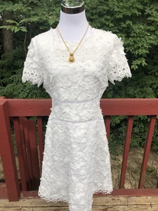 New $448 “Elie Tahari “ Size 8 White Ramie Floral Eyelet Embroided Summer Dress - Picture 1 of 9