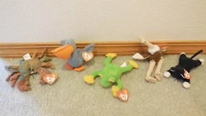 Ty Teenie Beanie Babies Lot of 5~ 2- Ostrich, Zip, Smoochy, Scoop & Claude Crab - Bild 1 von 12
