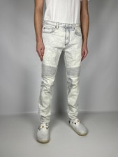 Neil Barret Skinny Leg Bleached Denim Biker Jeans