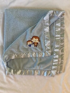 Carter's Child of Mine Fleece Blue Baby Blanket with Satin Trim Monkey Stars - Picture 1 of 2