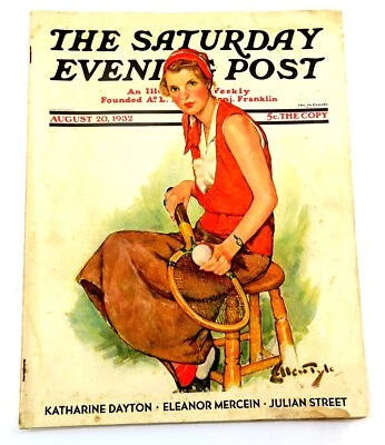 Vintage THE SATURDAY EVENING POST August 20, 1932 Magazine Woman Tennis Cover Foto 1 de 4